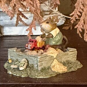 Wee forest folk William Petersen Charming Mouse Figurine with Red Toy Truck
